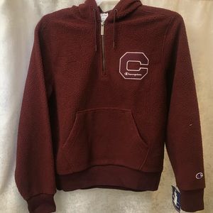 A burgundy hoodie.